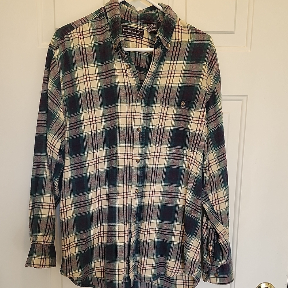 David Taylor Vintage Green and Blue Plaid Flanel Shirt